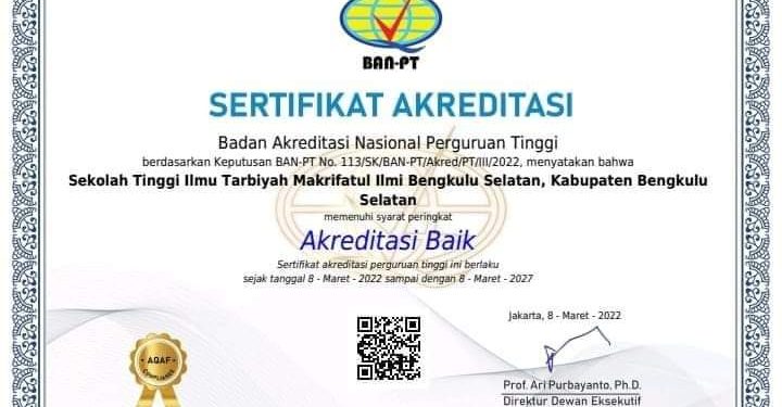 Akreditasi Sekolah Tinggi Ilmu Tarbiyah Makrifatul Ilmi